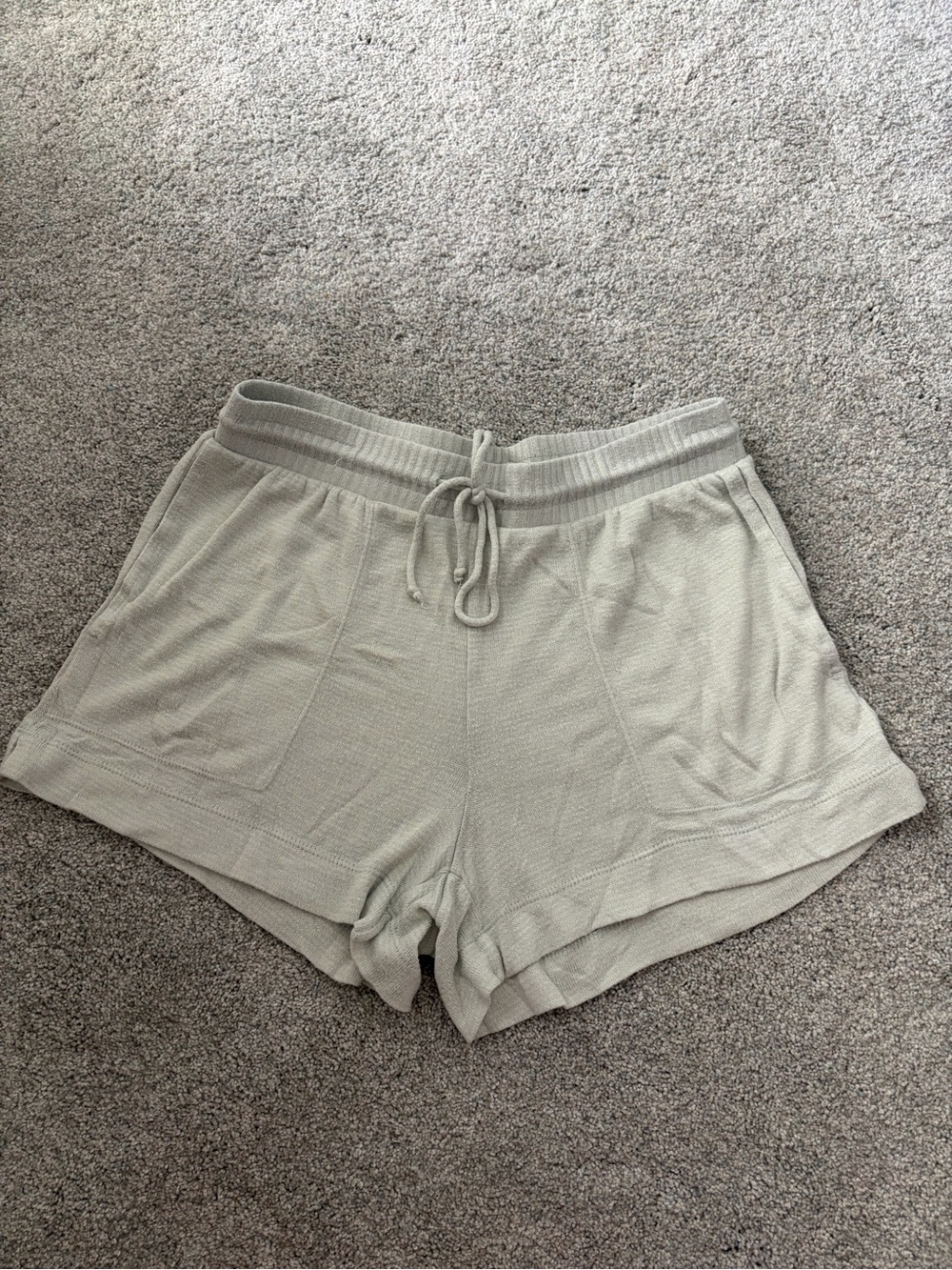 Casual Drawstring Knit Women's Shorts in Light Sage with Pockets